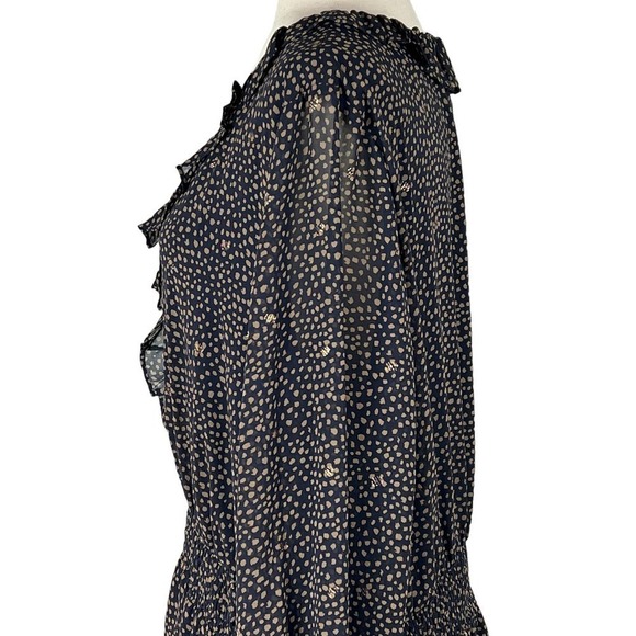 VERY J ANIMAL PRINT‎ RUFFLE V-NECK SMOCKED WAIST TIERED DRESS BLUE/GOLD 3XL NWT - Picture 6 of 15